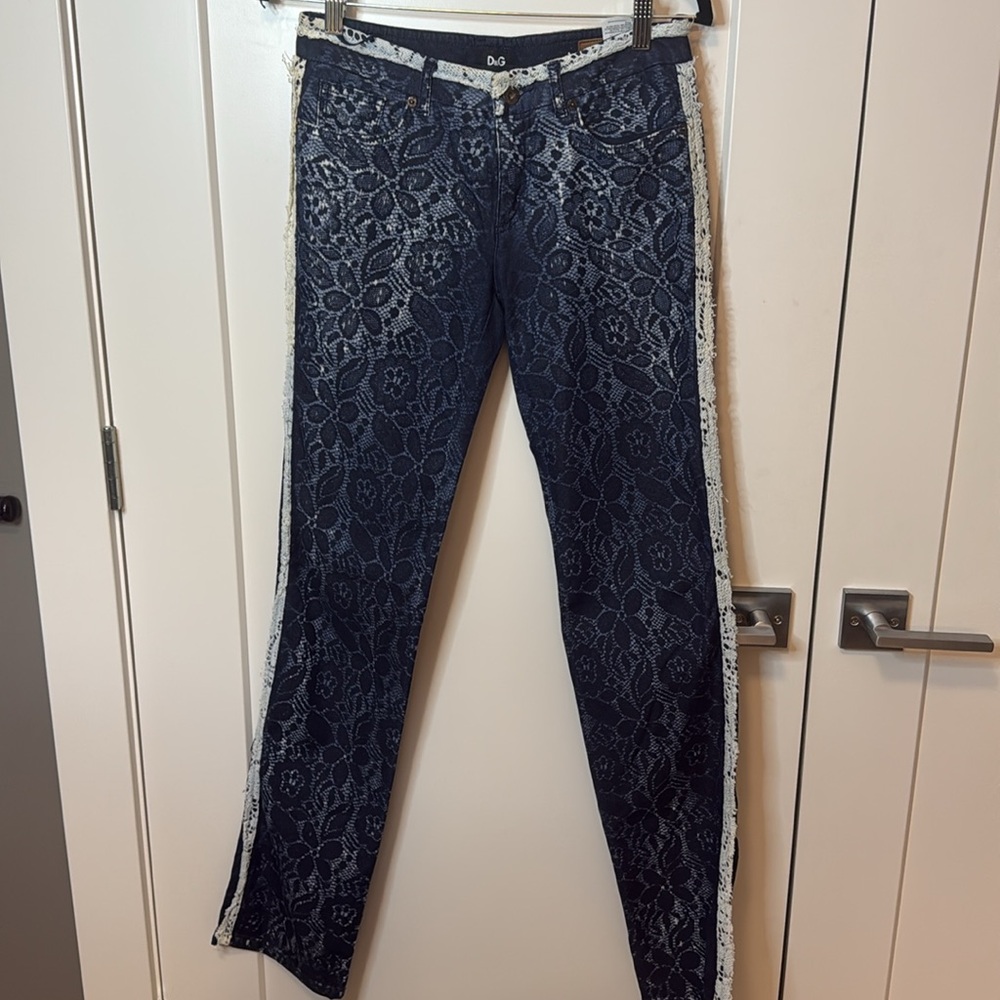 Dolce & Gabbana Dark Blue Patterned Straight Jeans